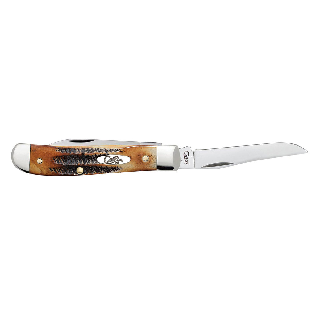 Case WR XX Pocket Knife Burnt 6.5 Bonestag Wharncliffe Mini Trapper Item #65305 - (6.5207W SS) - Length Closed: 3 1/2 Inches