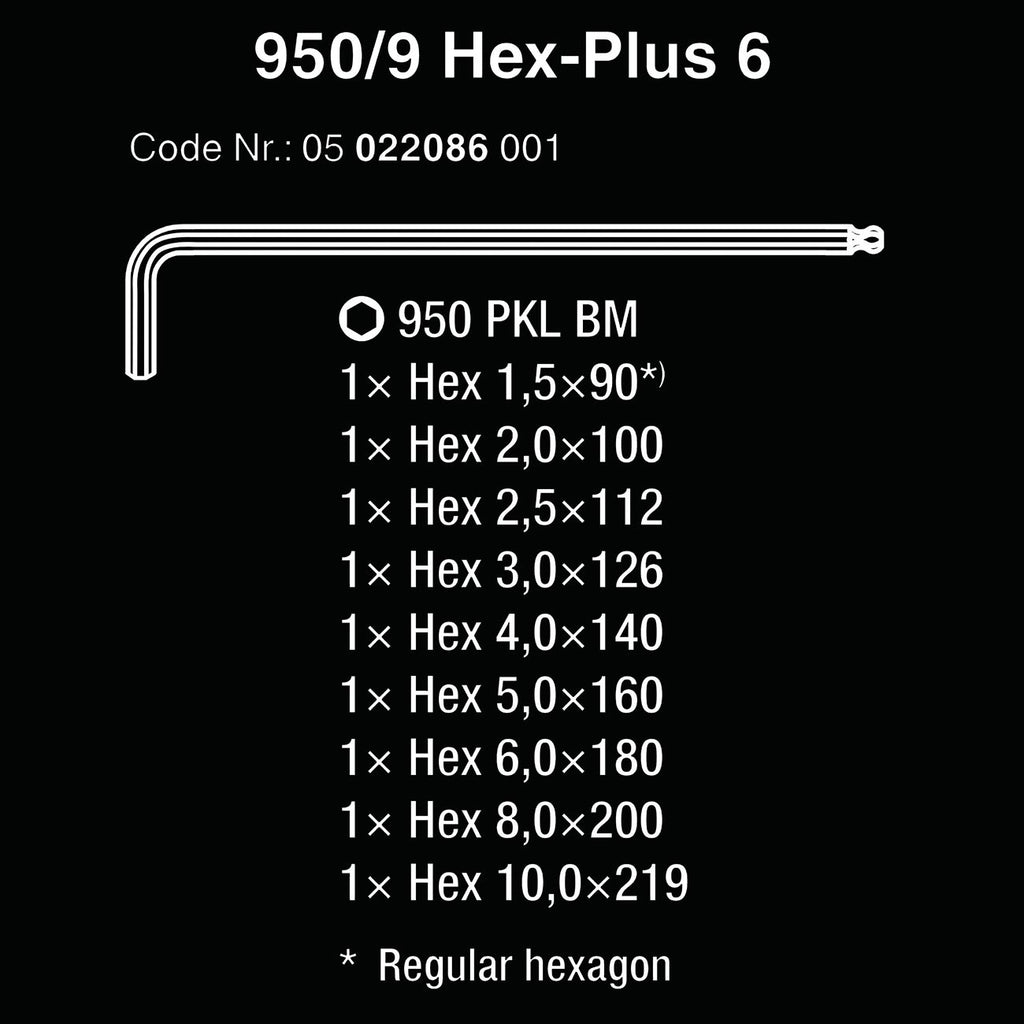 950 PKL/9 BM N Long ARM Ballpoint HEX Key Set