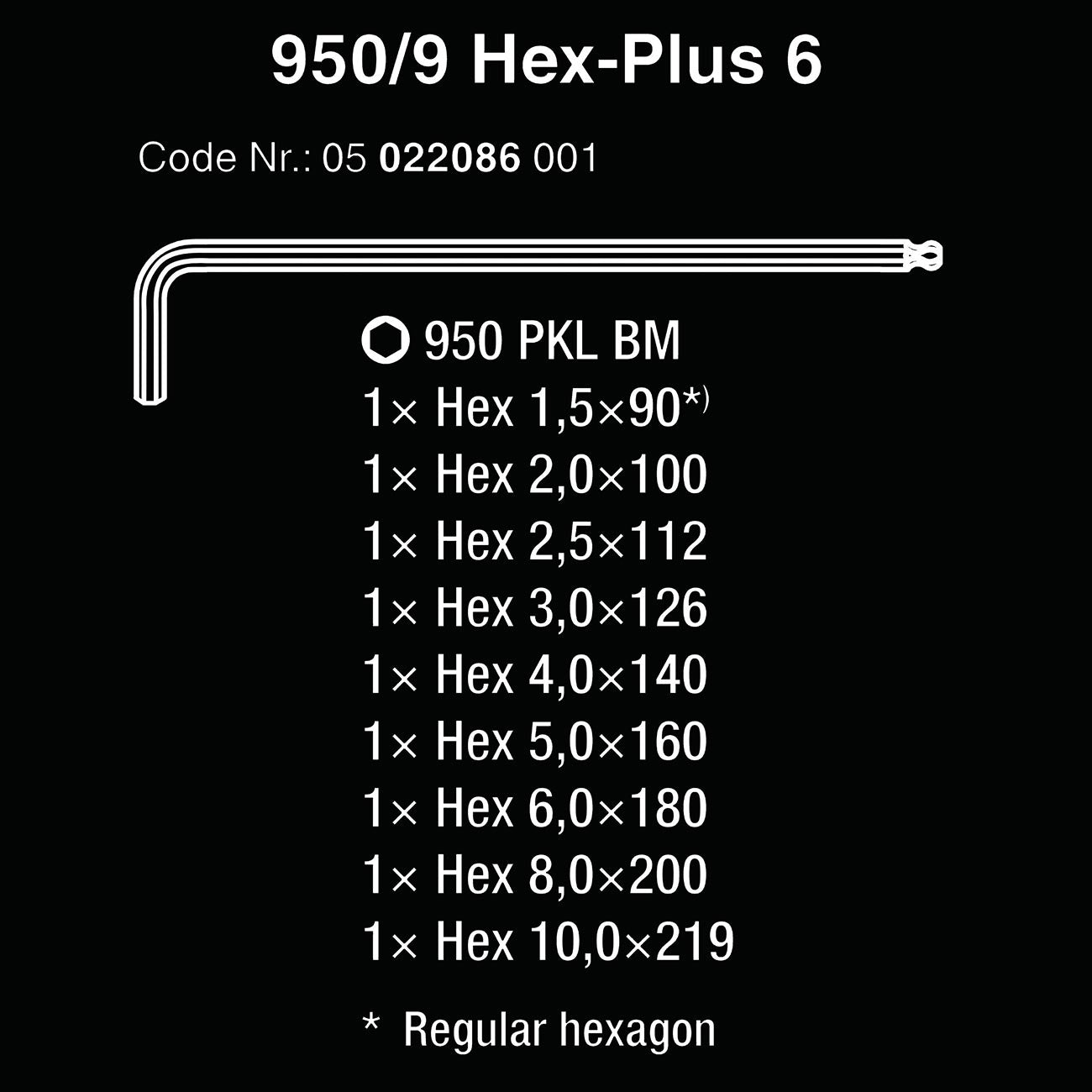 950 PKL/9 BM N Long ARM Ballpoint HEX Key Set