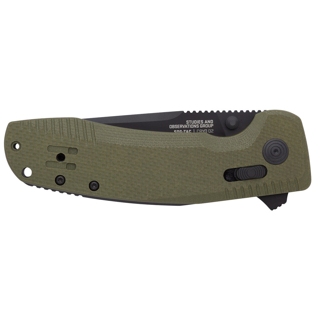 SOG TAC XR Professional Folding Knife | 3.4" D2 Tool Steel Blade & Ultra-Grip G10 Handle | Single-Handed Ambidextrous Use, OD Green