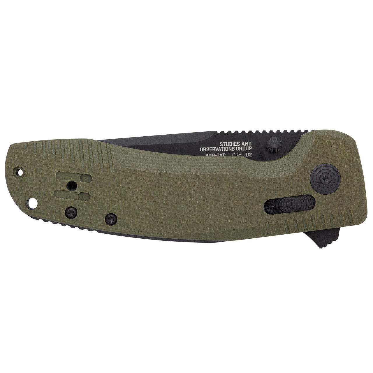 SOG TAC XR Professional Folding Knife | 3.4" D2 Tool Steel Blade & Ultra-Grip G10 Handle | Single-Handed Ambidextrous Use, OD Green