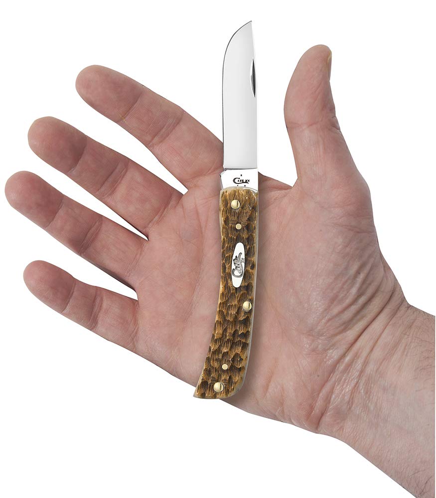 Case XX WR Pocket Knife Sod Buster Jr, Stainless Steel Blades, Length Closed: 3 5/8 Inches, Made in USA (Amber Bone)