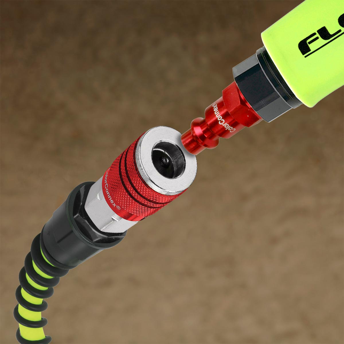 Flexzilla Pro Air Hose with ColorConnex Industrial Type D Coupler and Plug, 3/8 in. x 25 ft. - HFZP3825YW2-D
