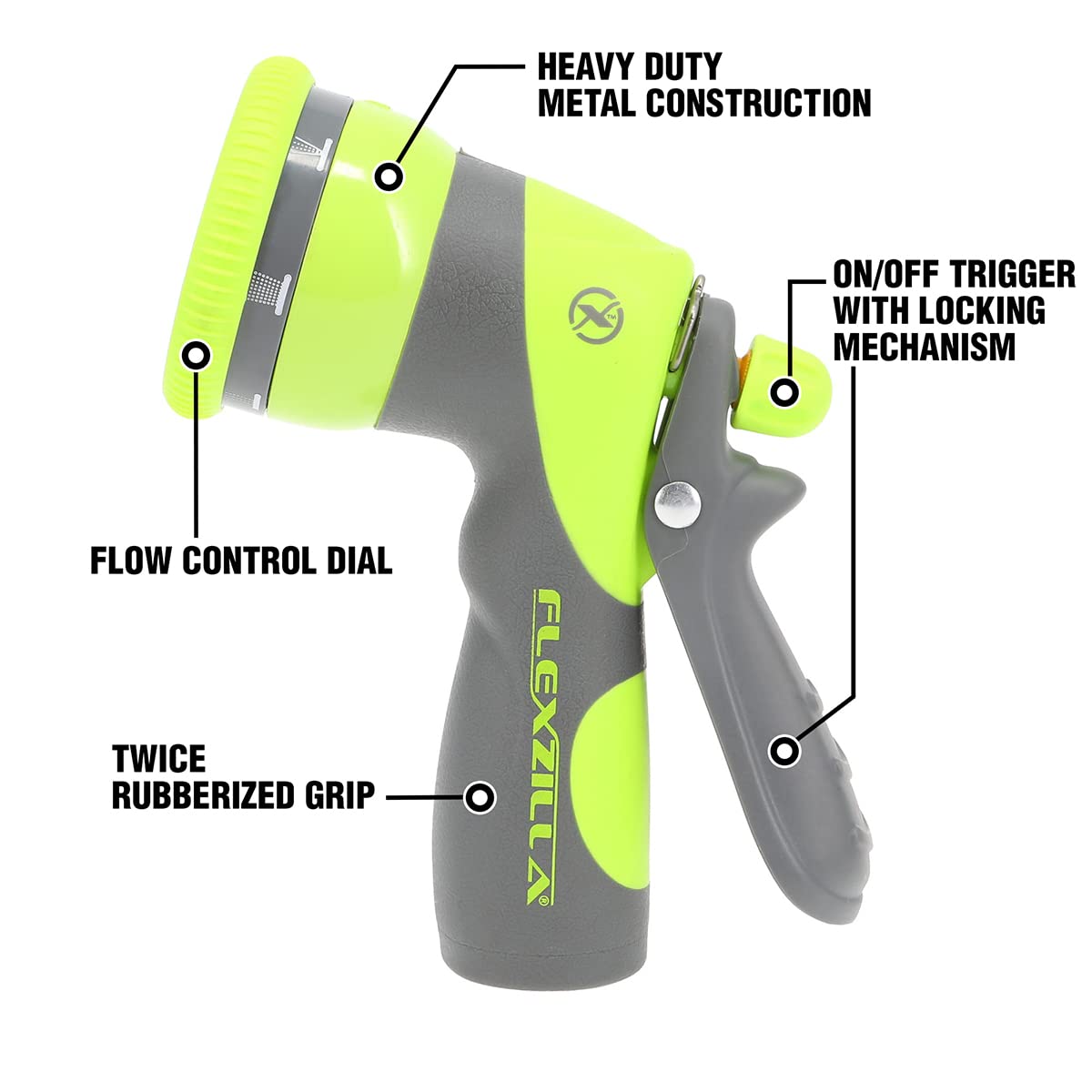 Flexzilla Heavy Duty NFZG67E 7-Pattern Adjustable Pistol Grip Garden Hose Nozzle Sprayer with Multiple Spray Settings & Durable Design