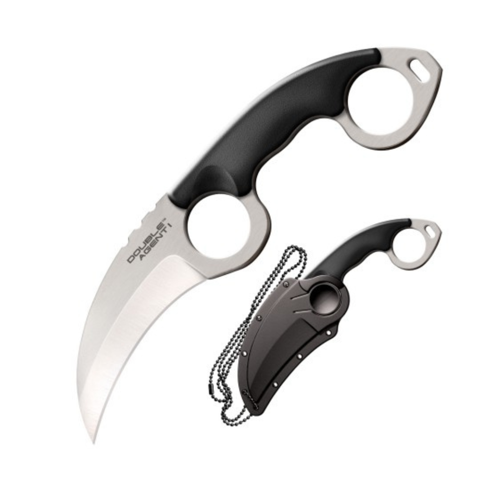 Cold Steel Double Agent Durable Lightweight Japanese AUS8A Steel Karambit Shape 3" Fixed Blade Tactical Outdoor Hunting Knife, Kray-Ex Handle, Secure-Ex Sheath - Plain Edge