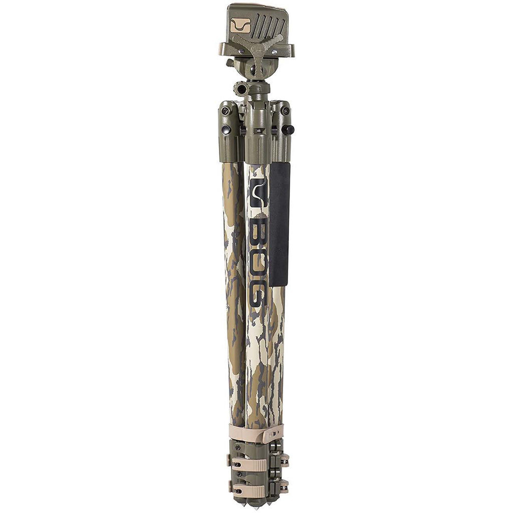 BOG DeathGrip Mossy Oak Bottomland Camo Tripod with Durable Aluminum Frame, Lightweight, Stable Design, Bubble Level, Adjustable Legs, and Hands-Free Operation for Hunting, Shooting, and Outdoors