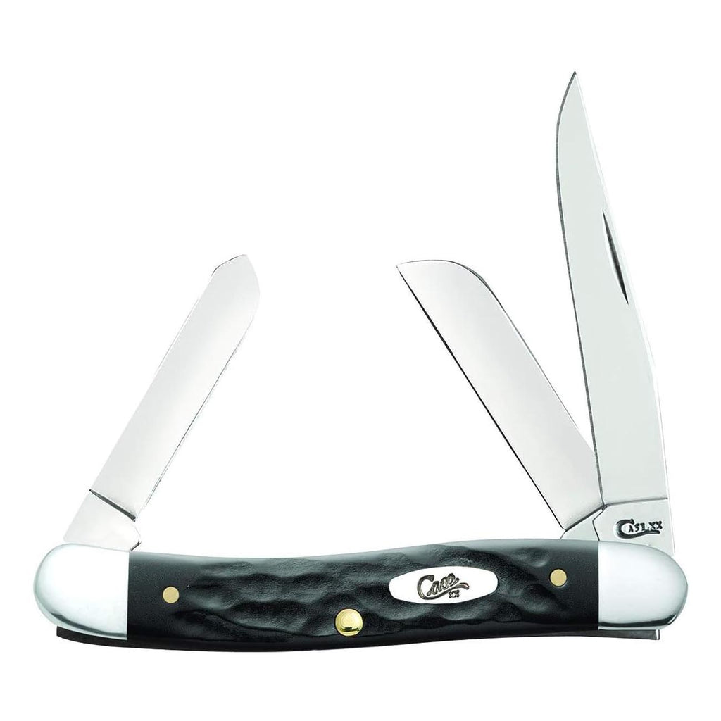 Case WR XX Pocket Knife Rough Black Jigged Synthetic Medium Stockman Item #18222 - (6318 SS) - Length Closed: 3 5/8 Inches