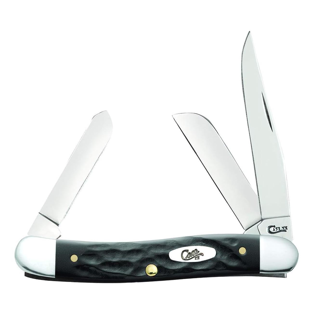 Case WR XX Pocket Knife Rough Black Jigged Synthetic Medium Stockman Item #18222 - (6318 SS) - Length Closed: 3 5/8 Inches
