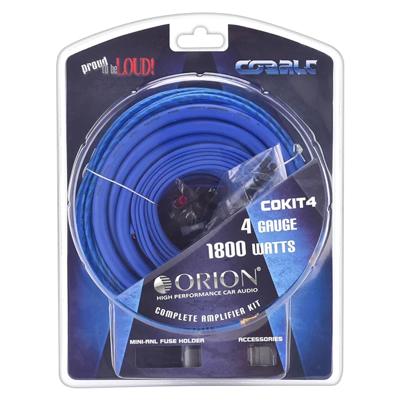 ORION Cobalt COKIT4 Complete Amp Wiring Kit | 4-Gauge Wire, 1800W, High Current Amplifier Wiring Kit, DIY Installation Cables, Includes Fuse Holder, Speaker Wire, RCA Cable