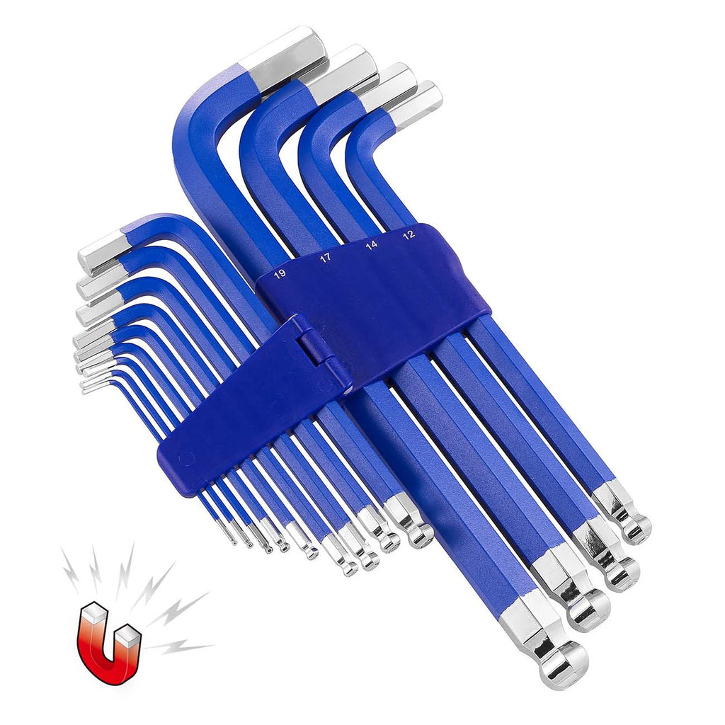 Powerbuilt 13 Piece Metric Jumbo Long Point Magnetic Hex Key Wrench, Allen Hex Key Wrench, 2mm -19mm - 941642