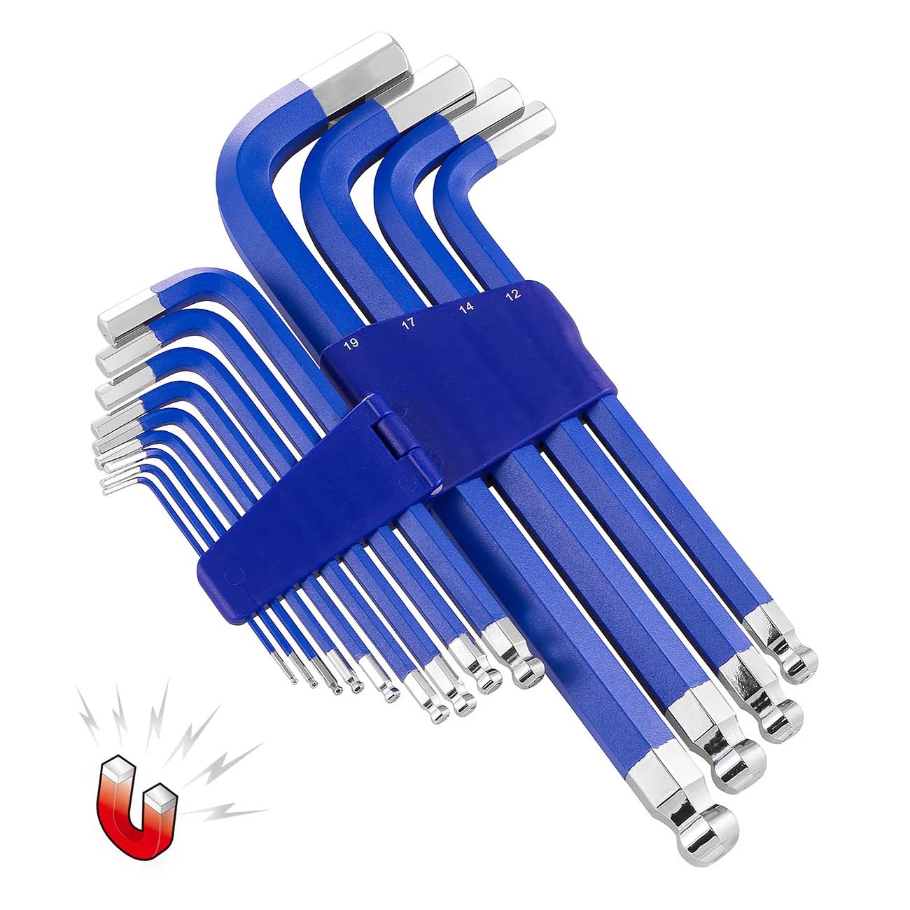Powerbuilt 13 Piece Metric Jumbo Long Point Magnetic Hex Key Wrench, Allen Hex Key Wrench, 2mm -19mm - 941642