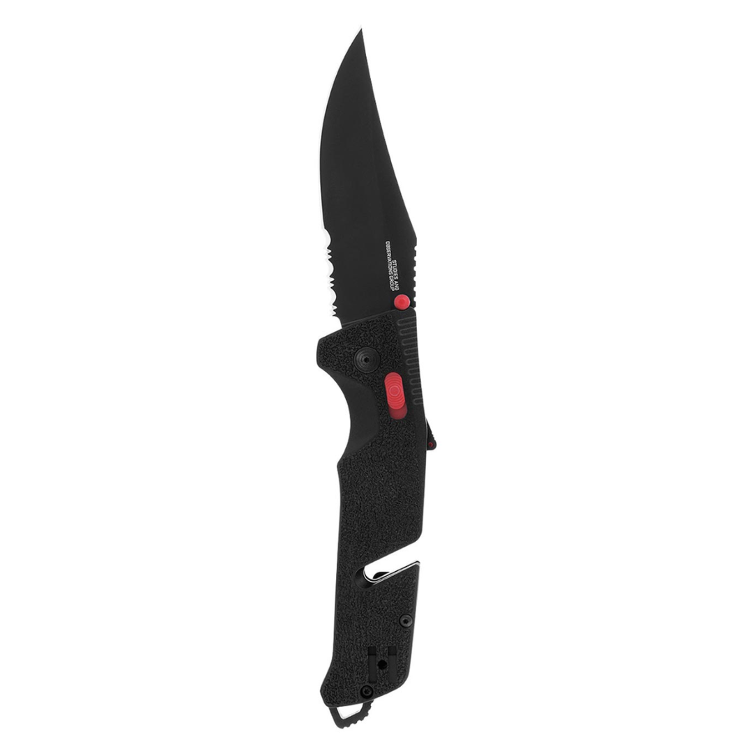 SOG Trident at Ambidextrous Professional Partially Serrated Folding Knife | Heat-Treated CRYO D2 Stainless Steel Blade, Black/Red