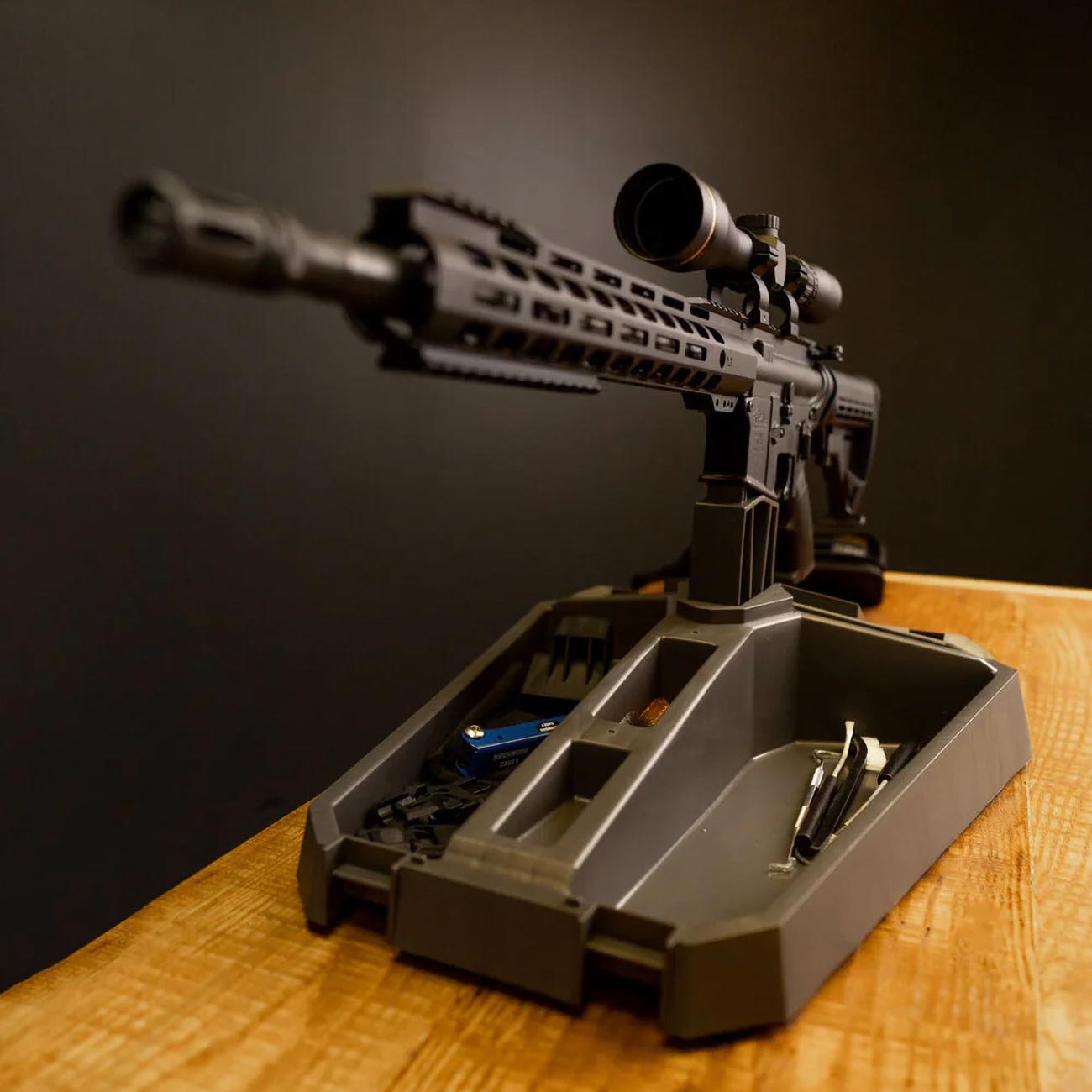 MTM MSRMS Modern Sporting Rifle Maintenance & Display Stand, USA Made, Dark Gray