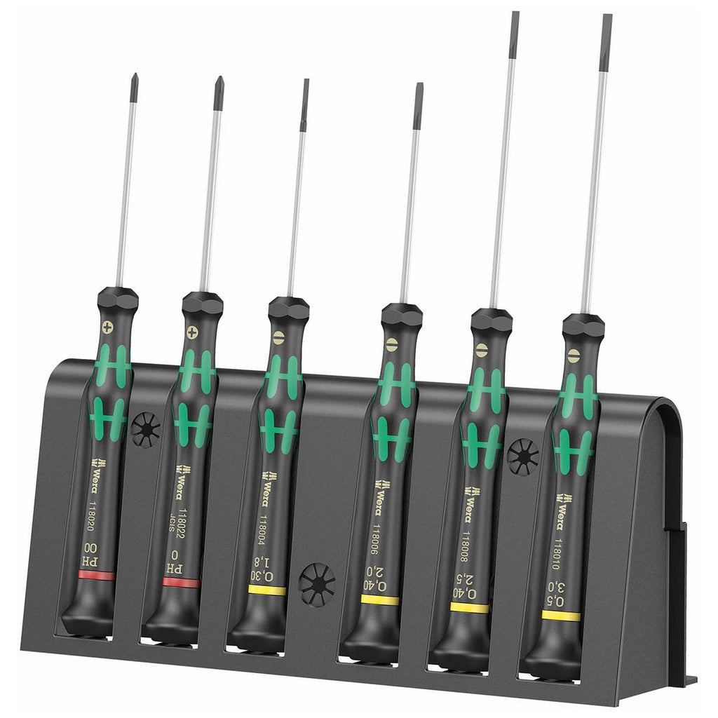 Wera - 5118150001 2035/6 A Kraftform Micro Slotted/Phillips Electronics Screwdriver Set and Rack, Multi, 6-Pieces