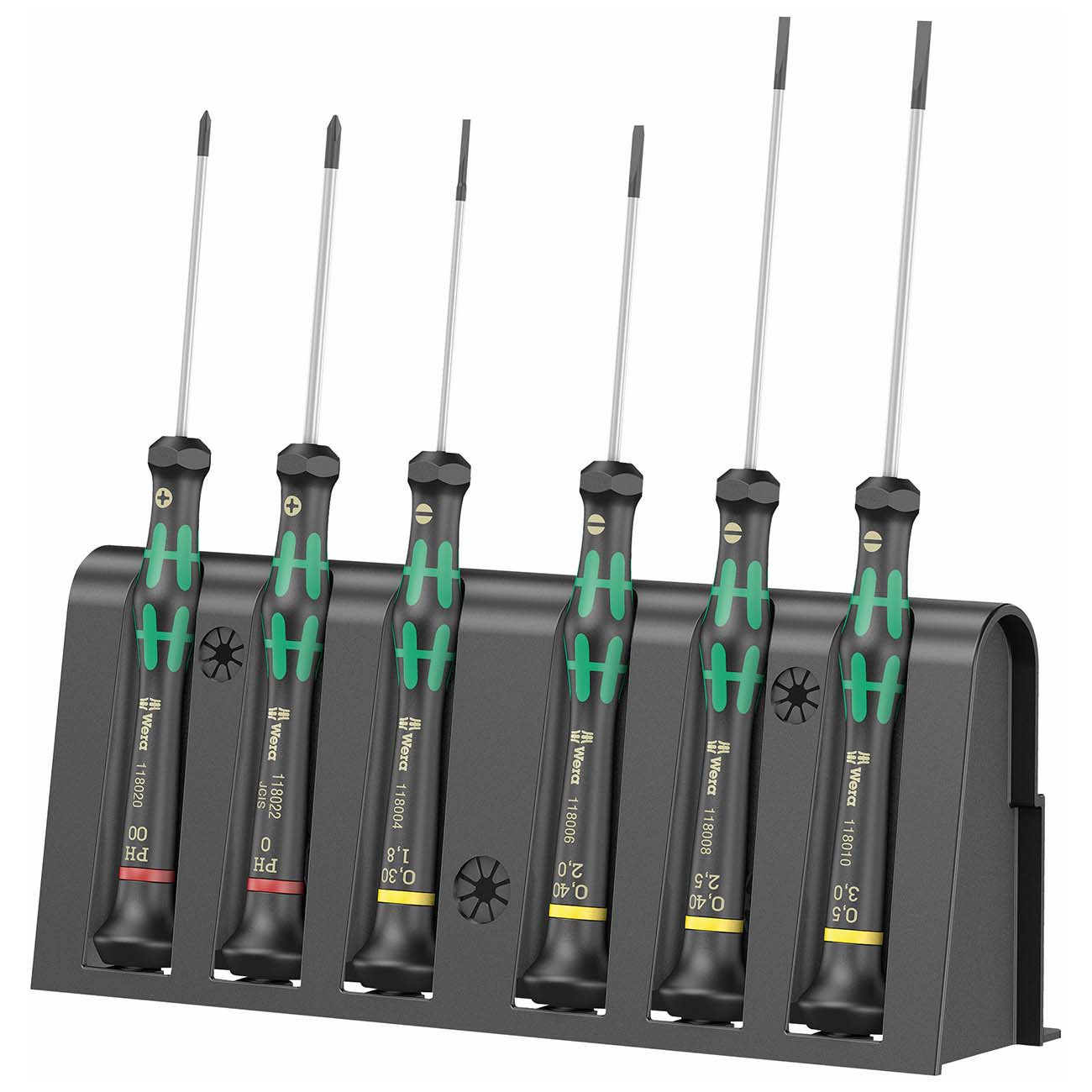 Wera - 5118150001 2035/6 A Kraftform Micro Slotted/Phillips Electronics Screwdriver Set and Rack, Multi, 6-Pieces