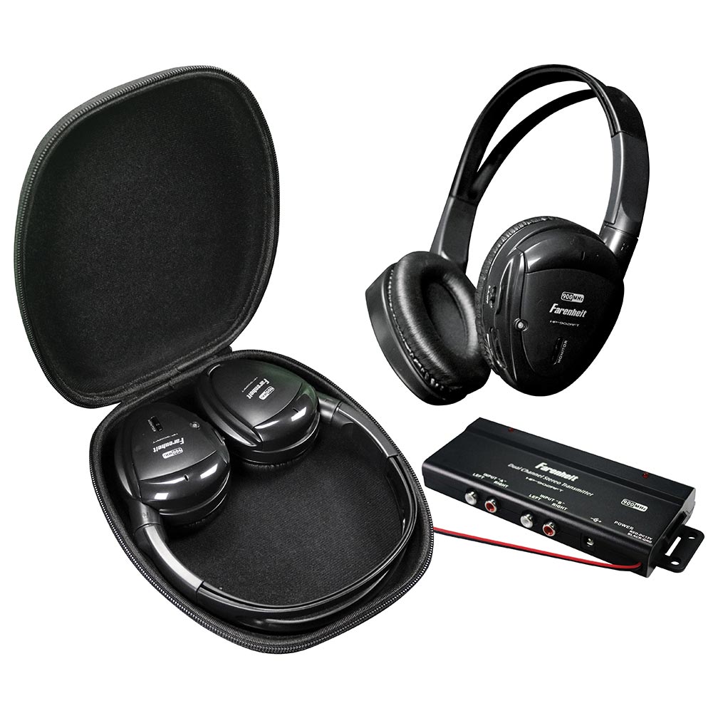 Power Acoustik HP902RFT Wireless RF Headphones Pair – 900MHz Dual Channel w/ FM Transmitter