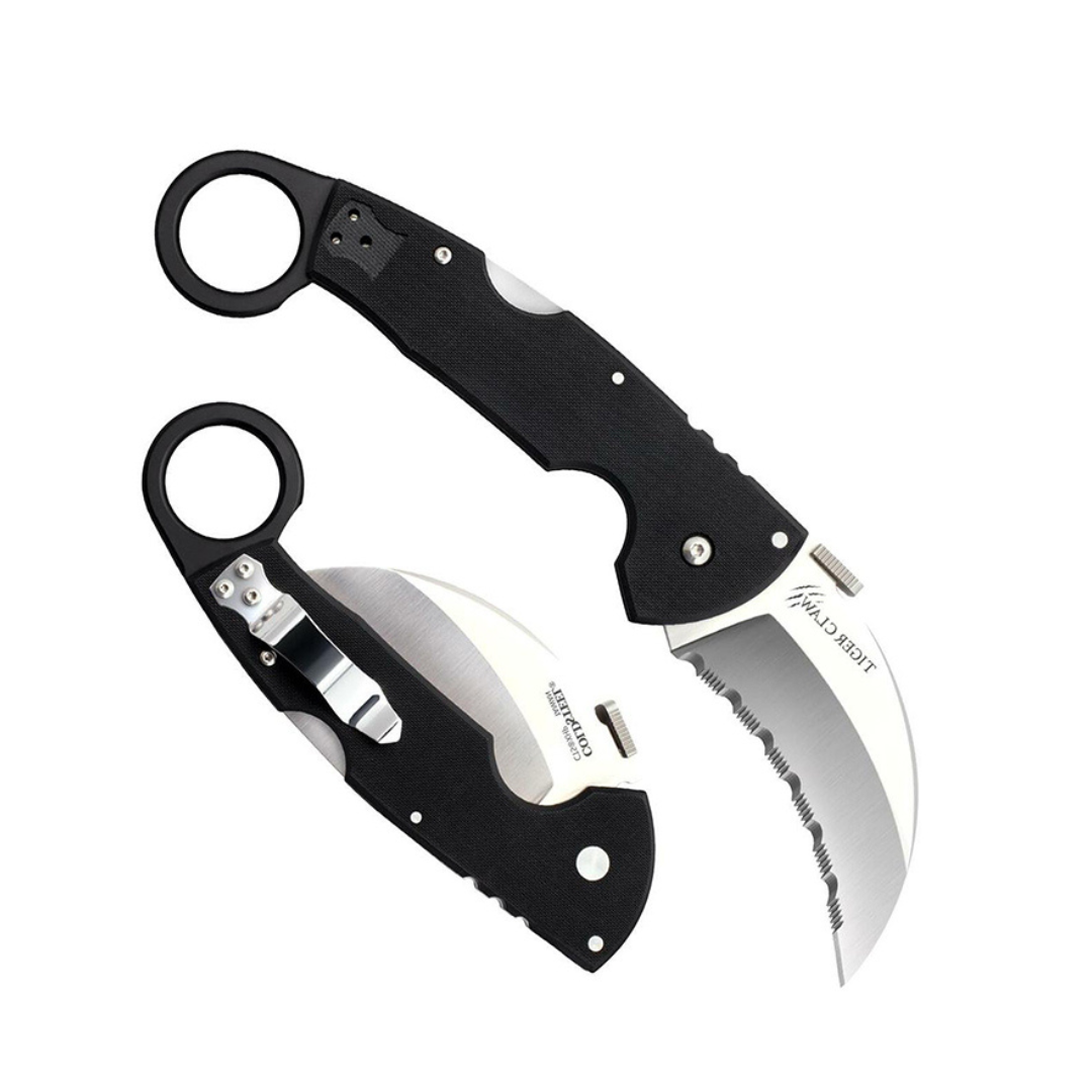 Cold Steel Tiger Claw 3.5" S35VN Razor-Sharp Serrated Blade 6" Easy-to-Grip G-10 Handle EDC Tactical Folding Knife with Tri-Ad Lock