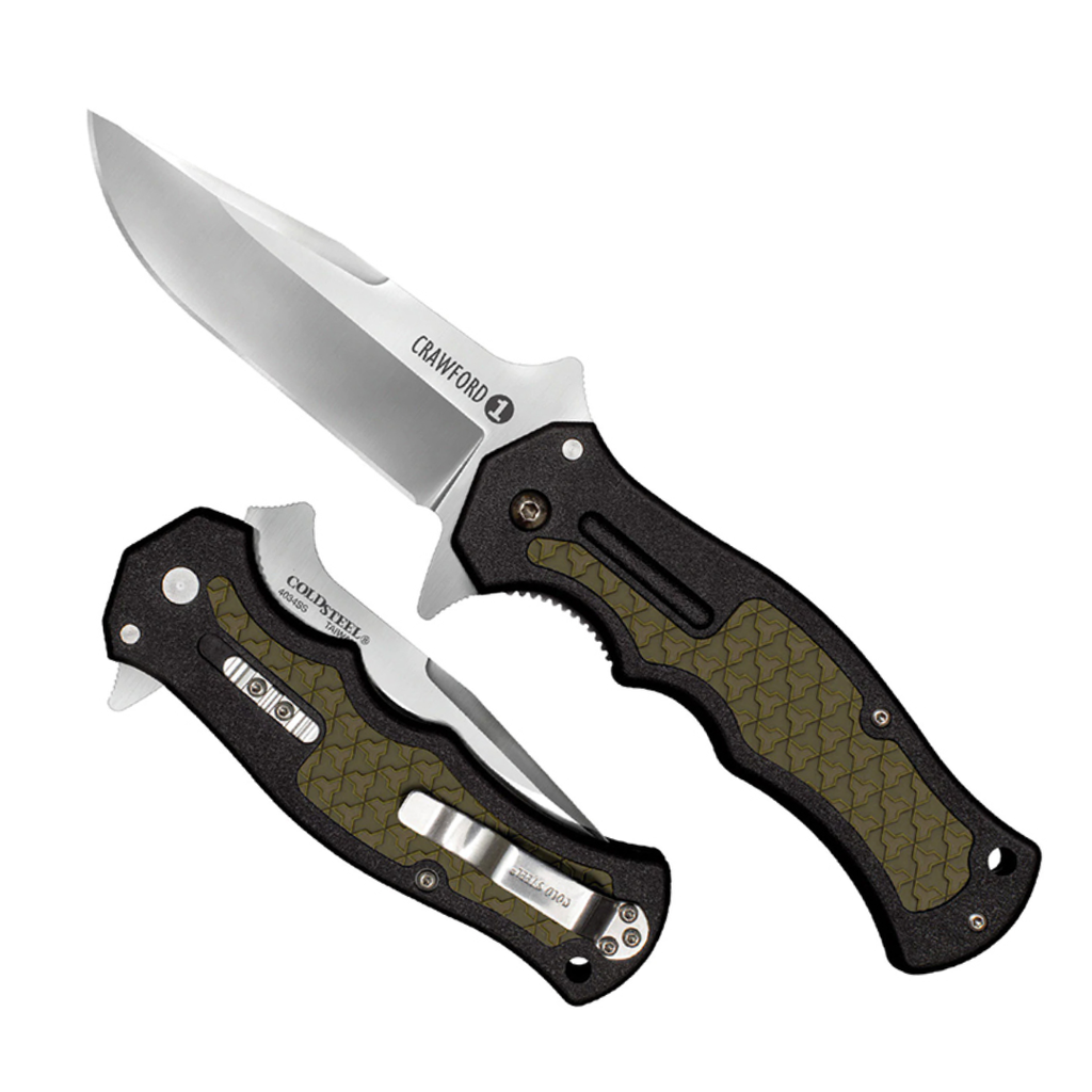 Cold Steel Crawford Model 1 3.5" 4034SS Clip Point Blade 4.875" OD Green Zy-Ex Handle Tactical Folding Knife, Boxed