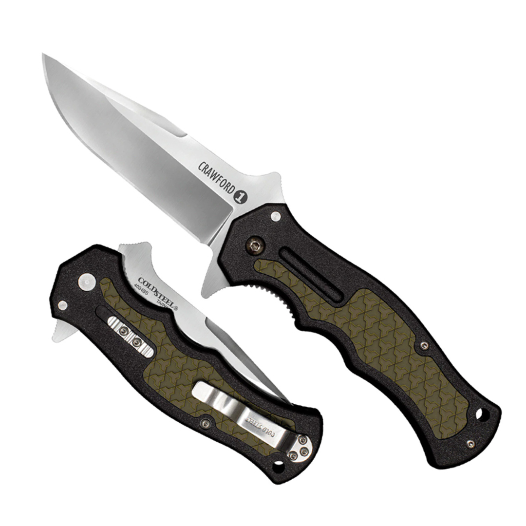 Cold Steel Crawford Model 1 3.5" 4034SS Clip Point Blade 4.875" OD Green Zy-Ex Handle Tactical Folding Knife, Boxed