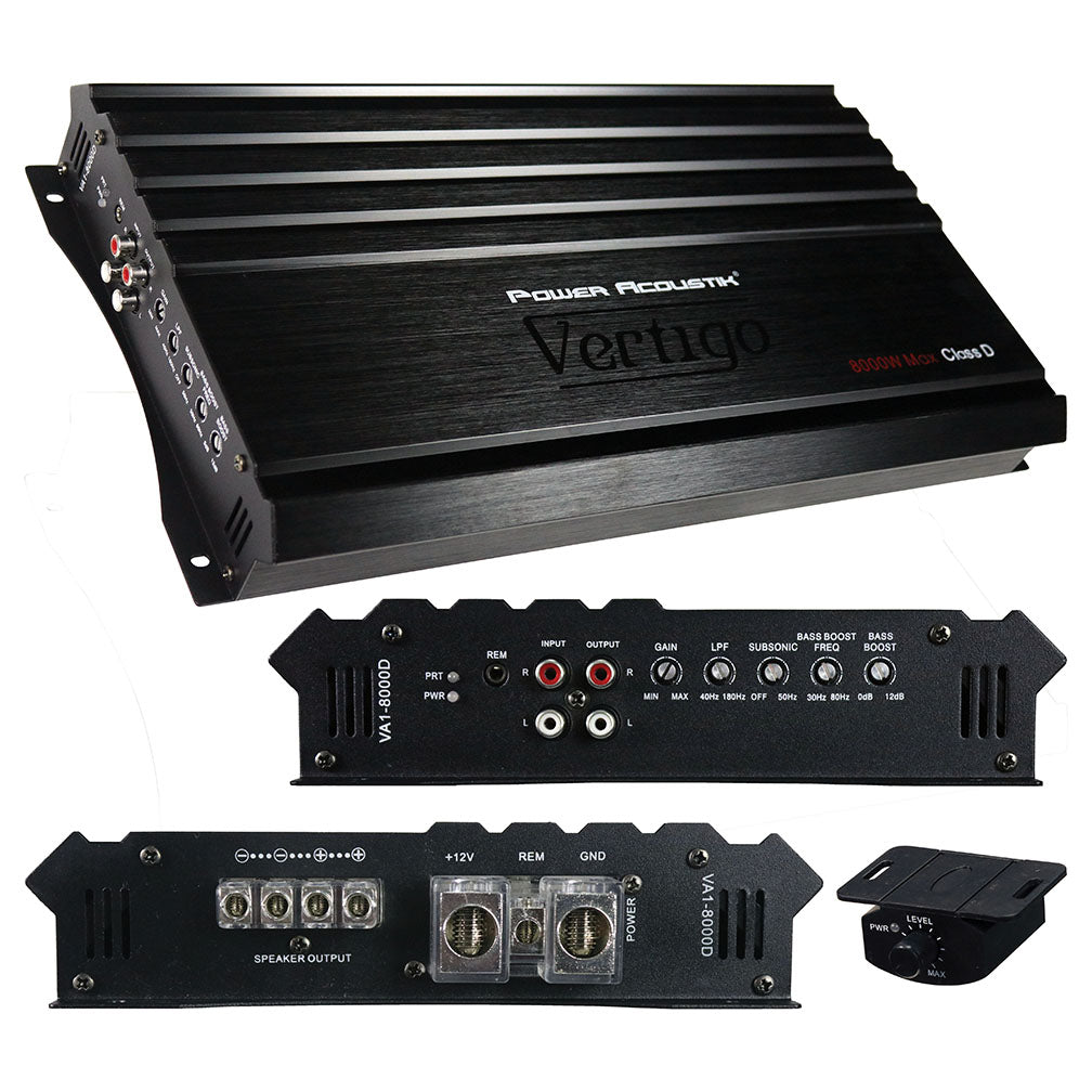 Power Acoustik VA1‑8000D 8,000 W Max Class D Monoblock Subwoofer Amplifier – Single Channel Bass Power Amp