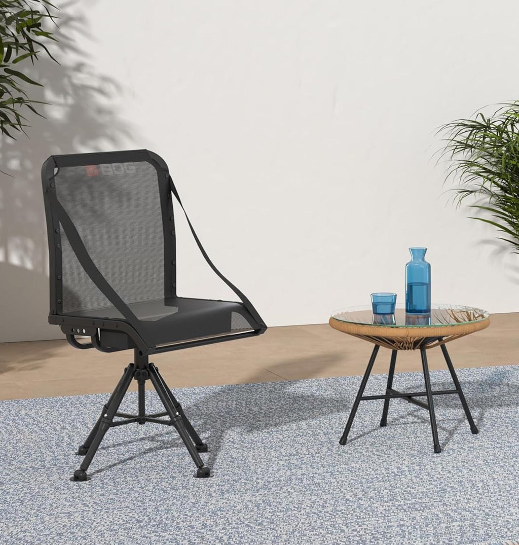 BOG Nucleus 360 Chair with Lightweight Aluminum Frame, Heavy Duty Textilene Fabric, Collapsible, 360 Degrees of Adjustable Pivoting Seat, and 4 Extendable Legs for Hunting, Shooting, and Outdoors