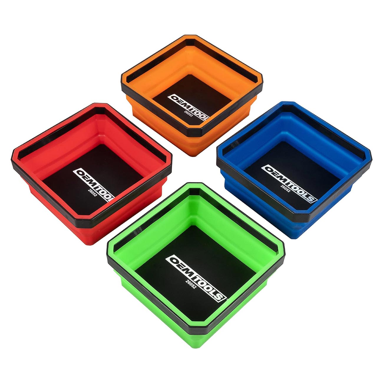 OEMTOOLS 26052 Foldable Magnetic Tray Set, Magnetic Tray for Mechanic's Small Parts, Sorting and Storage, Collapsible, 4-1/2" Square, 2 lb. Capacity, 4 Colors
