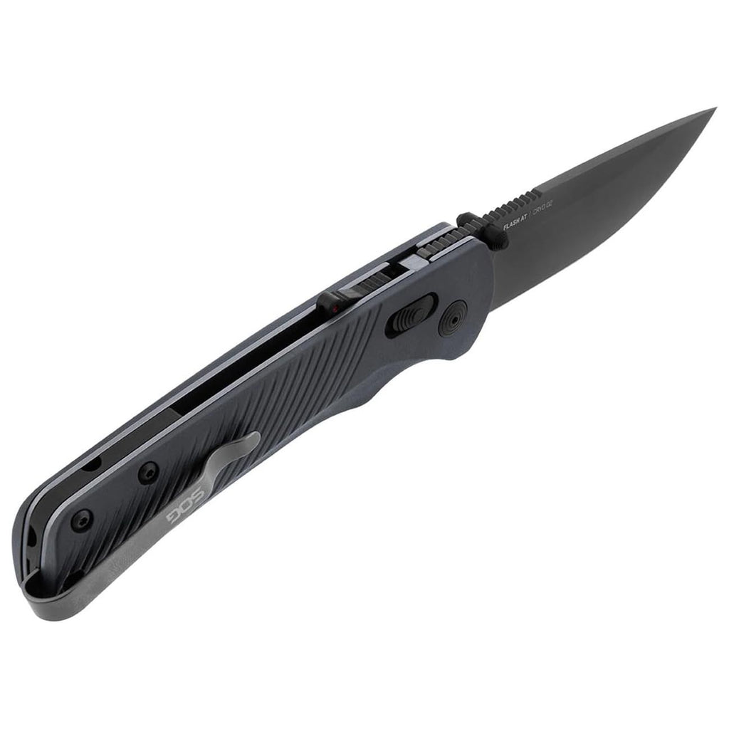 SOG Flash AT Daily Carry Ambidextrous Straight Pocket Folding Knife| Ergonomic Handle & Deep-Carry Clip | D2 Steel Blade, Urban Grey