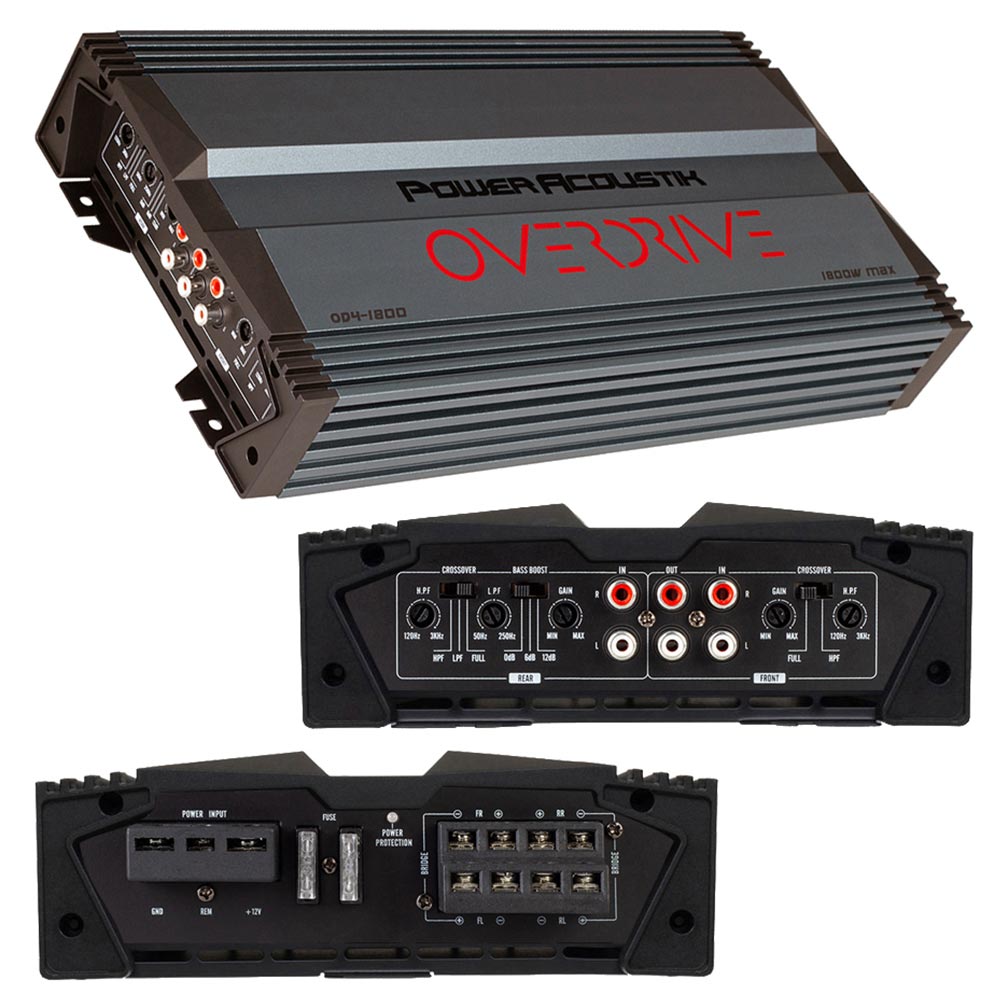 Power Acoustik OD41800 4-Channel Class A/B Car Amplifier – 900W RMS / 1800W Max, Full-Range Amp