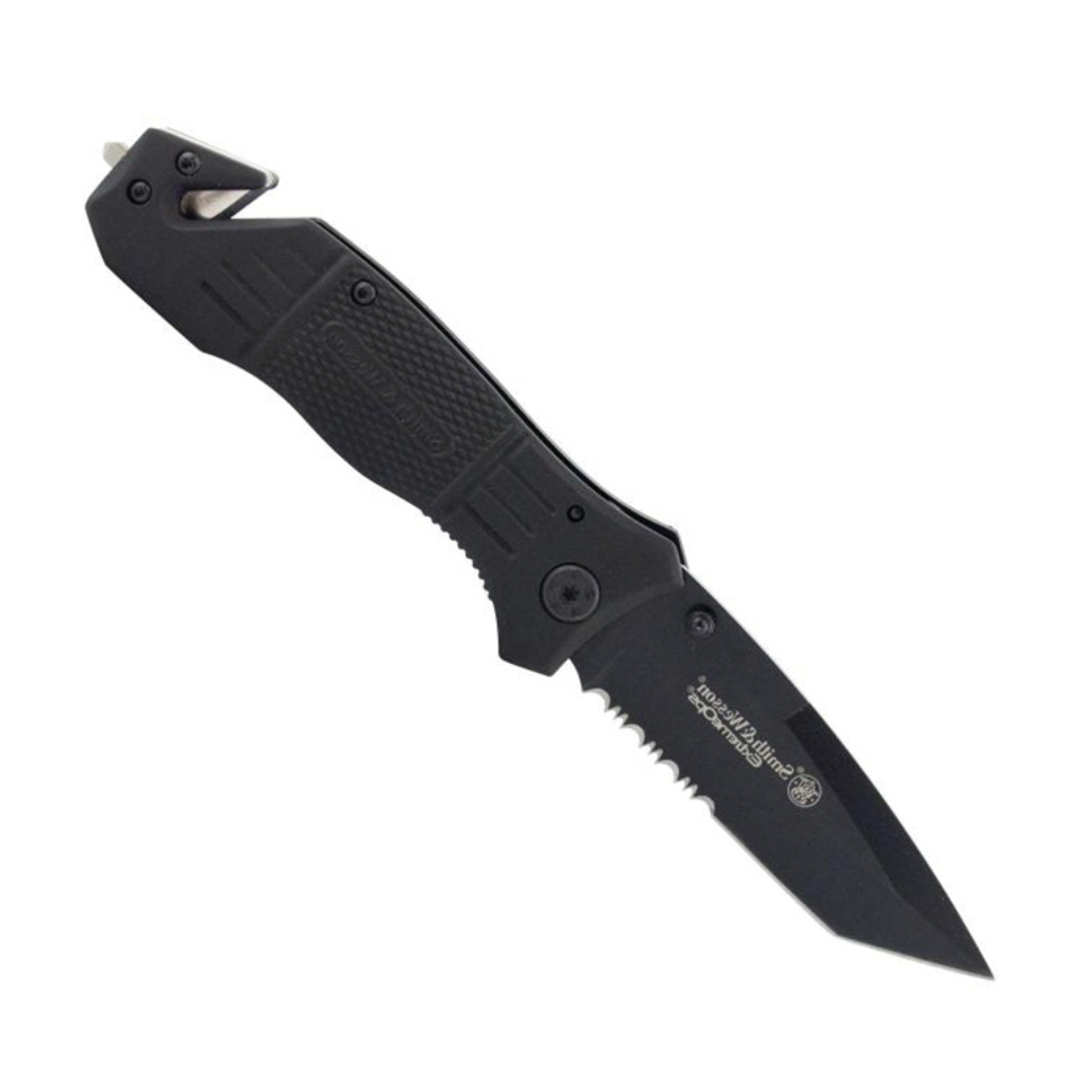 Smith & Wesson SWFR2S 8in High Carbon S.S. Folding Knife with 3.3in Tanto Point Serrated Blade and Aluminum Handle for Outdoor, Tactical, Survival and EDC