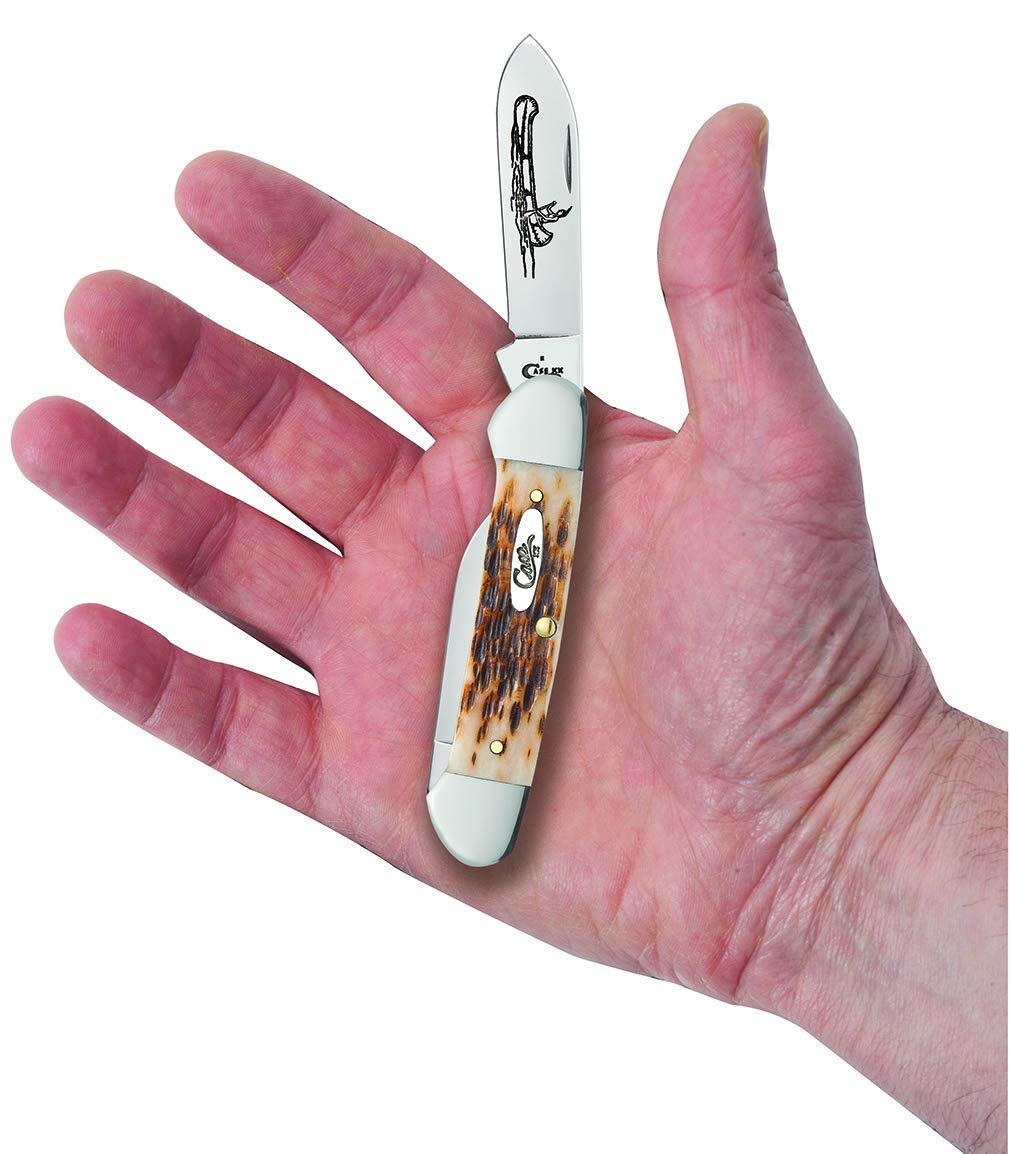 Case 00263 Canoe Pocket Knife, Chrome Vanadium/Amber Bone, 3-5/8-In. Length Closed - Quantity 5