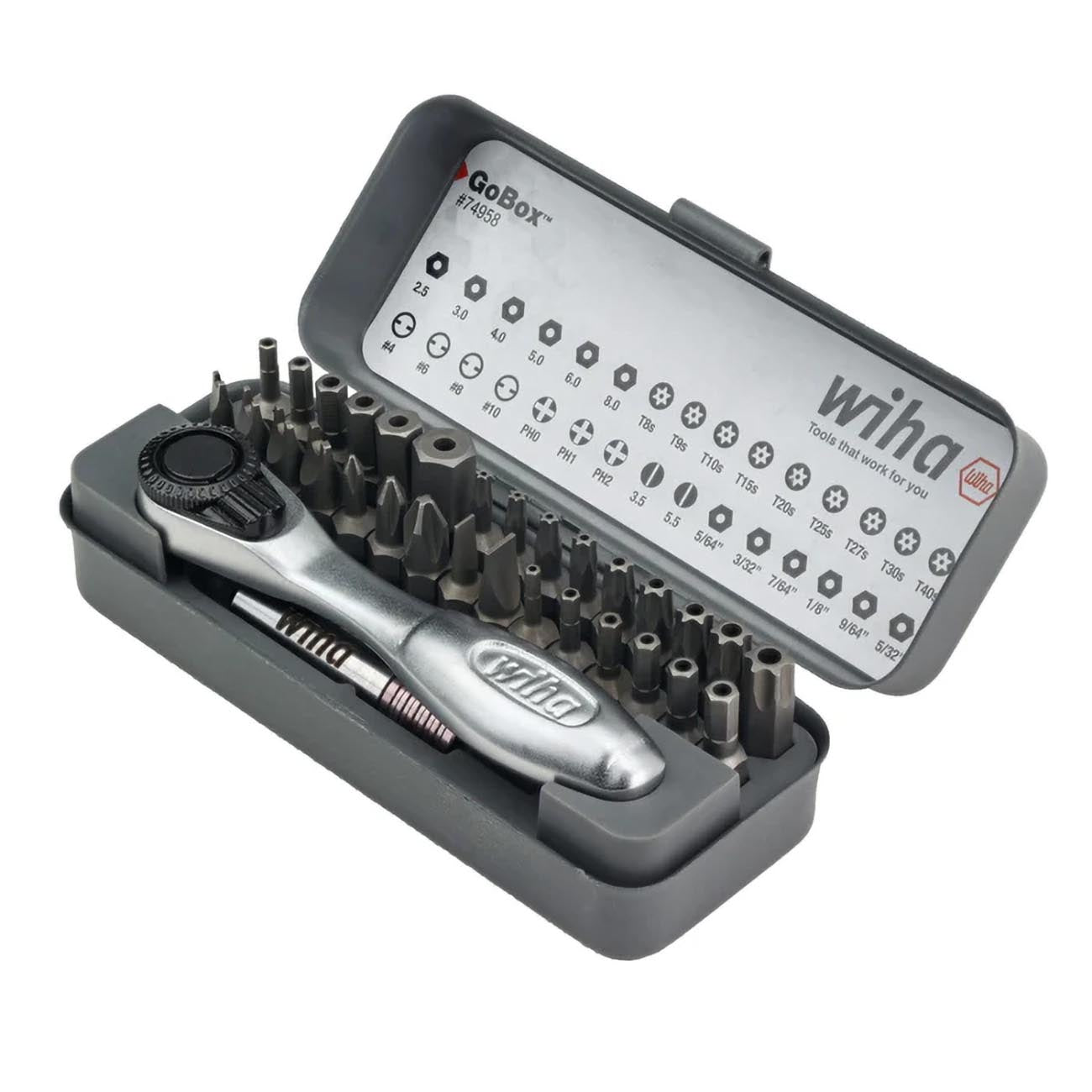 Wiha 74958 32 Piece GoBox Security Bit Set with Mini Ratchet