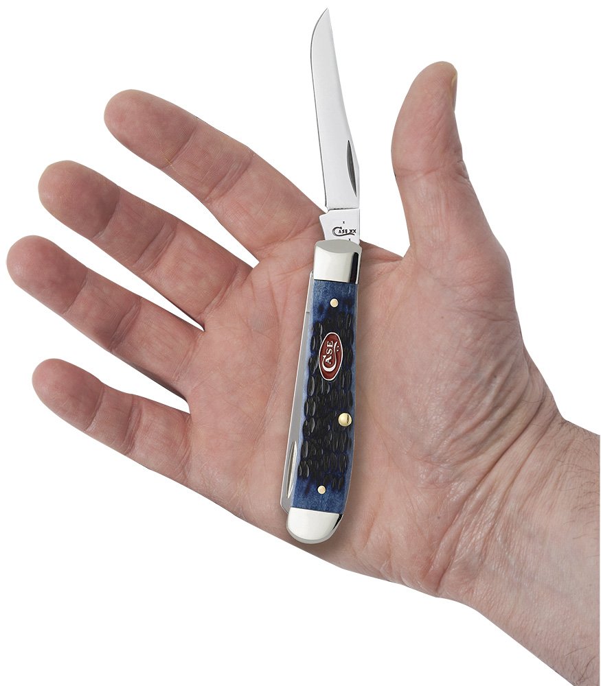 Case WR XX Pocket Knife Navy Blue Jigged Bone Mini Trapper Item #7321 - (6207 SS) - Length Closed: 3 1/2 Inches