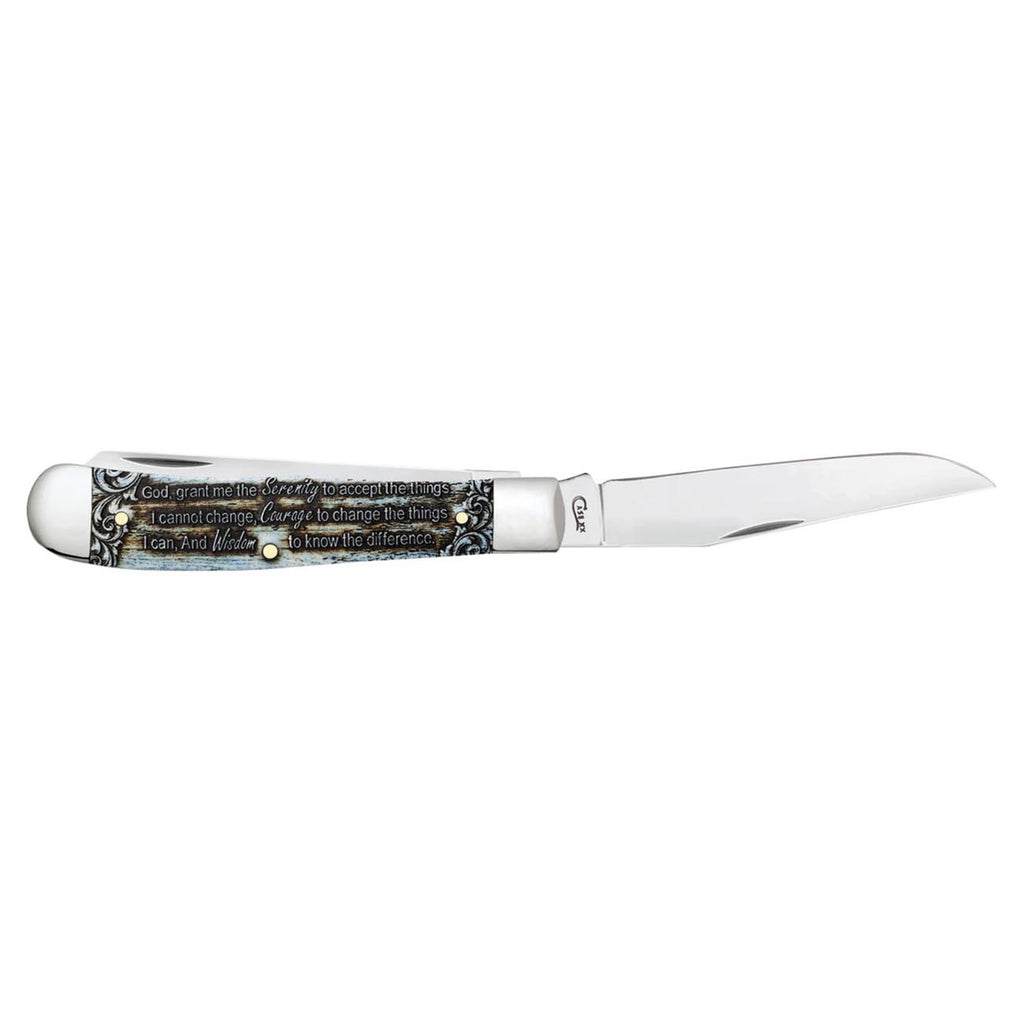 Case WR XX Pocket Knife Serenity Prayer Trapper Natural Bone Color Wash Item #38822 - (6254 SS) - Length Closed: 4 1/8 Inches