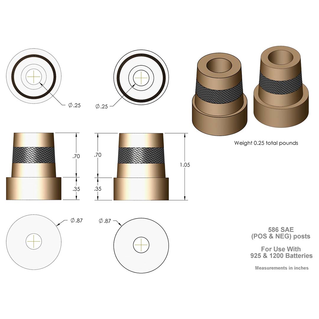 XS Power 586 Tall Brass Post Adaptor (M6 Thread), GOLD,SILVER