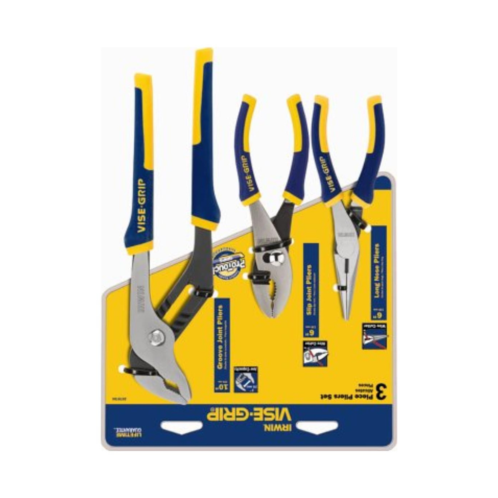 3 PIECE PRO PLIER SET(6"LONG NOSE& SLIP/10" GROO