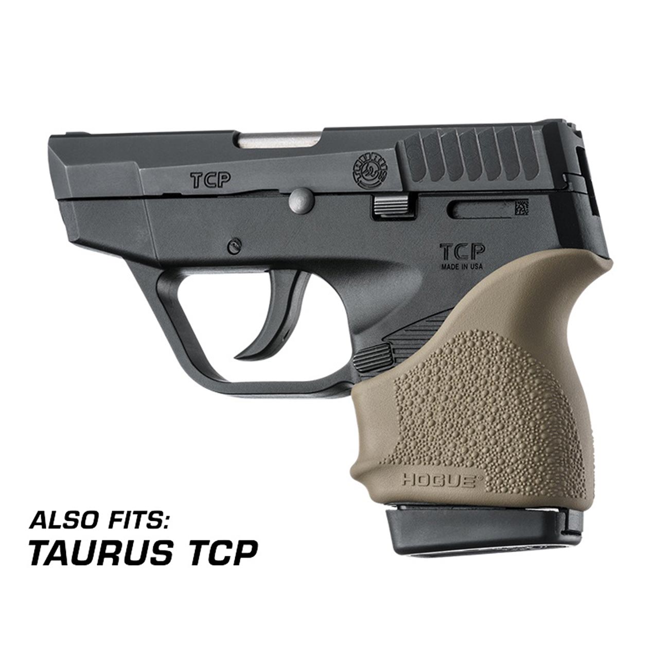Hogue HandAll Beavertail Rubber Grip Sleeve for S&W Bodyguard 380, Taurus TCP, FDE - Flat Dark Earth - 18503