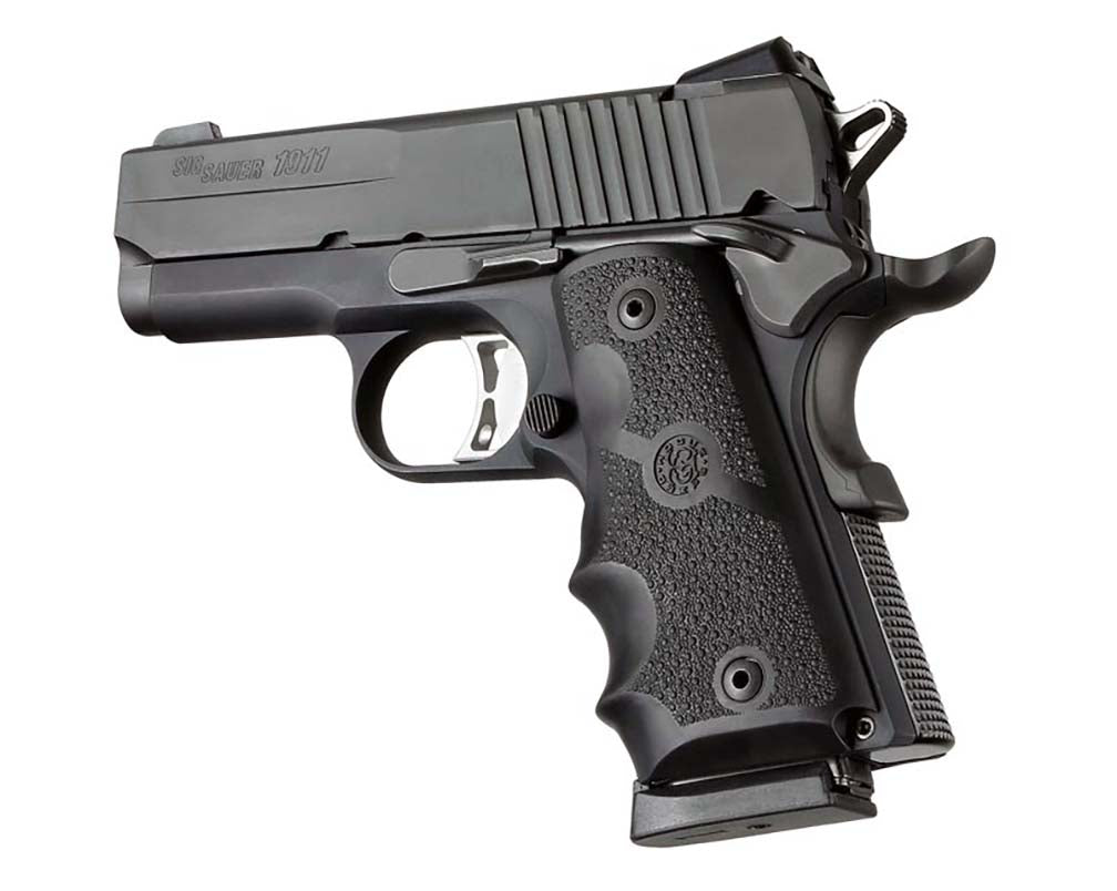 Hogue OverMolded Rubber Grip Panels for Colt 1911 Officers Model with Finger Grooves, Black - 43000