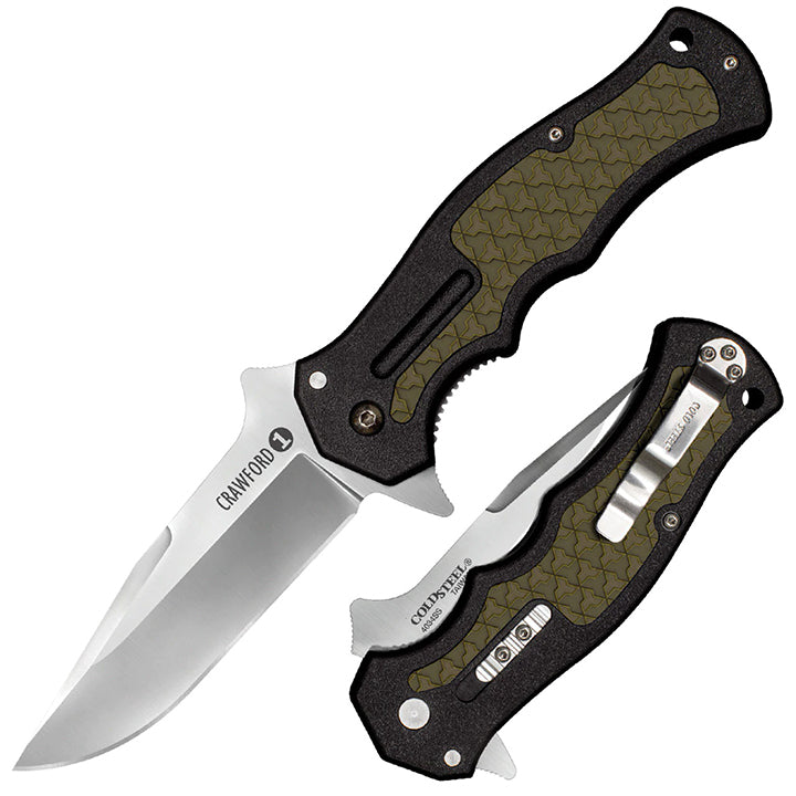 Cold Steel Crawford Model 1 3.5" 4034SS Clip Point Blade 4.875" OD Green Zy-Ex Handle Tactical Folding Knife, Boxed