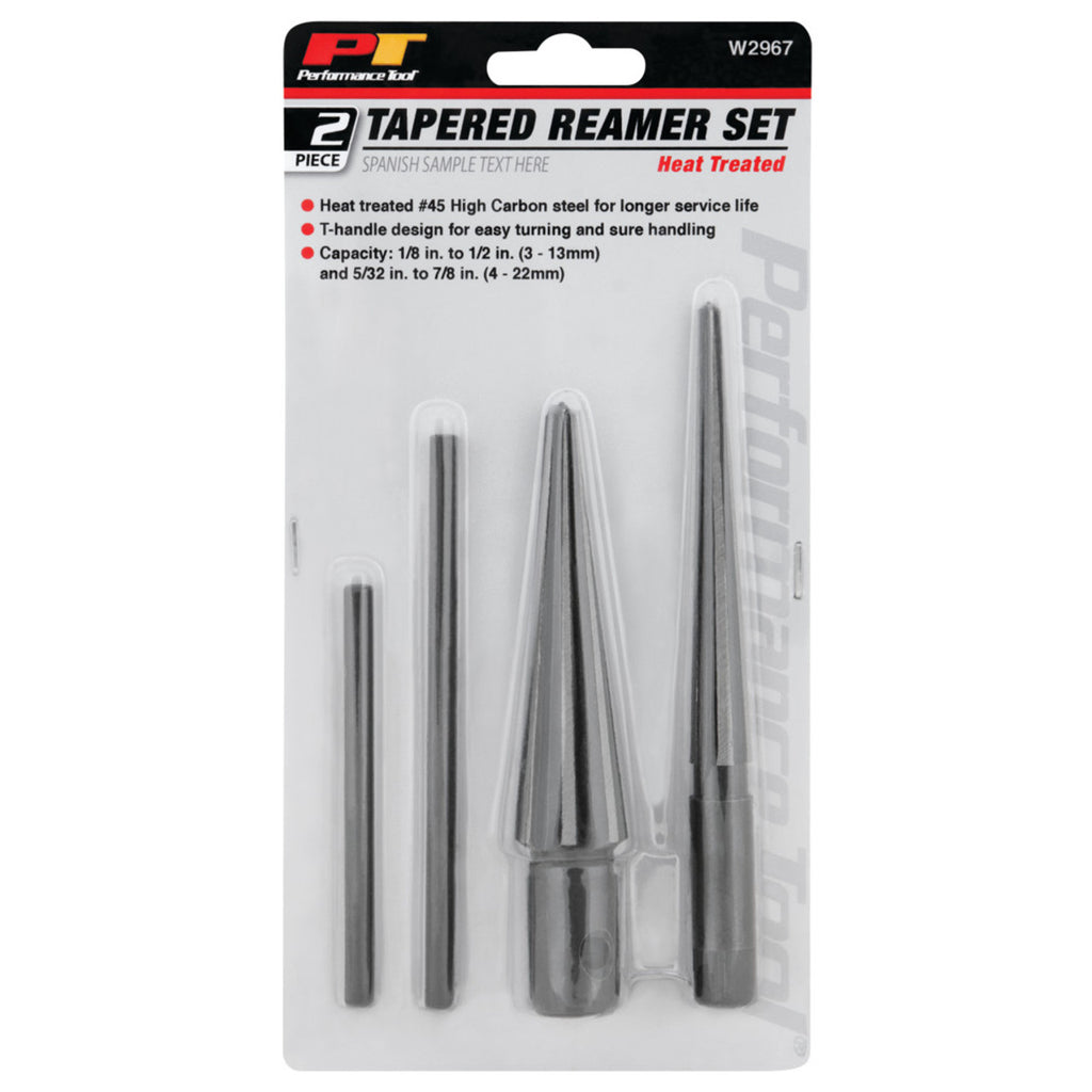 Performance Tool W2967 Tapered Reamer Set with T-Handle and Carbon Steel Contstruction to Align Holes or Remove Burrs from Pipe, Tubes, and More (2-Piece), Black