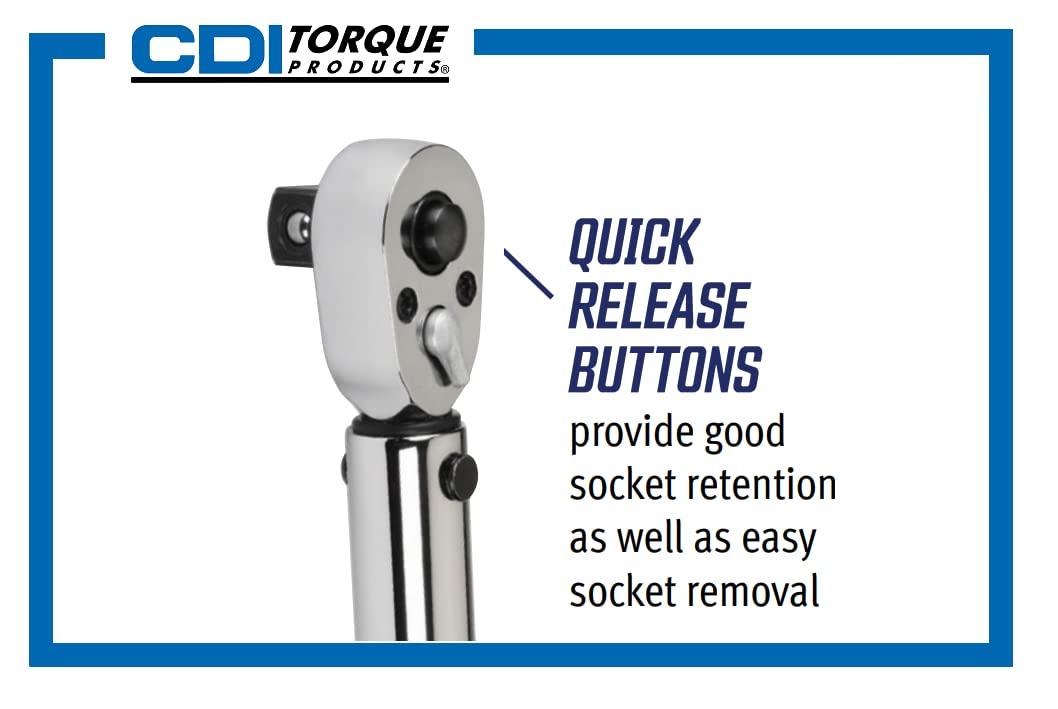 CDI 1/2 Inch Drive Adjustable Click Torque Wrench, Range 30-250 Ft Lbs / 47-332 Nm (2503MFRMH)
