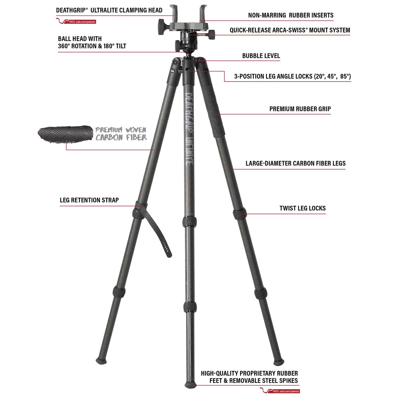 BOG DeathGrip Infinite Carbon Fiber Tripod with Heavy Duty Construction, 360 Degree Ball Head, Quick-Release Arca-Swiss Mount System, and Optics Plate for Hunting, Shooting, Glassing, and Outdoors
