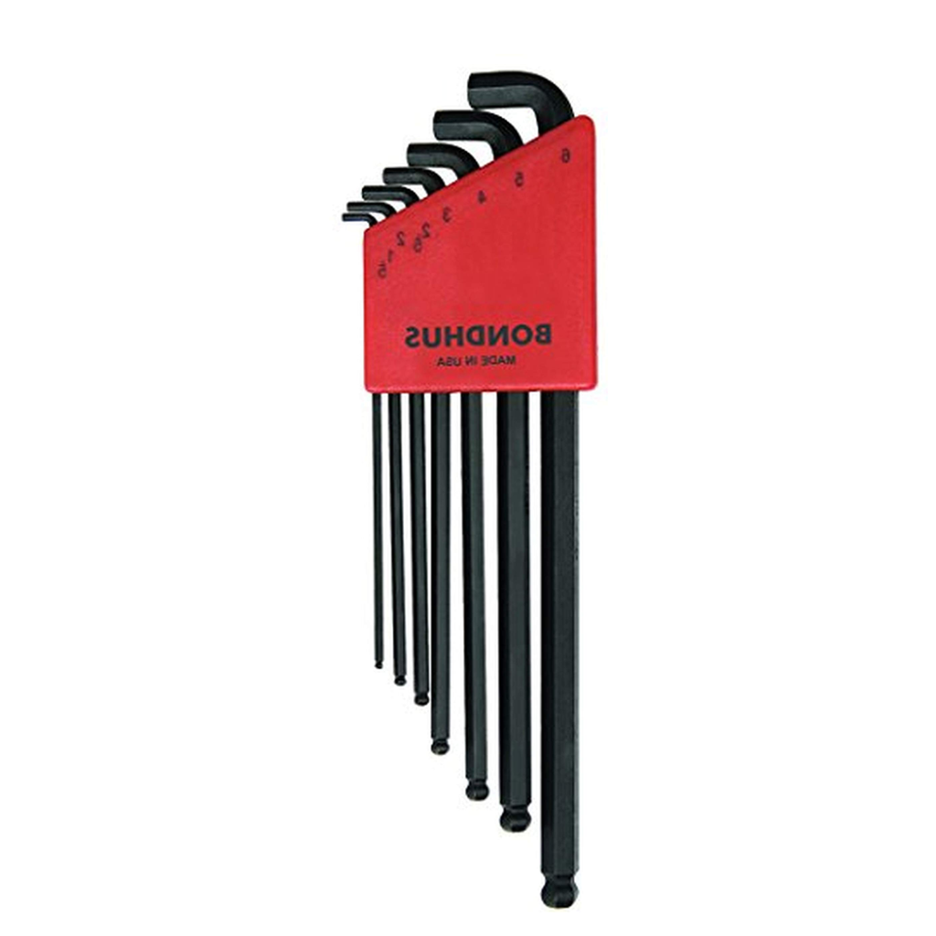 Bondhus 16592 Balldriver Stubby Metric Hex Key Set, 7-Piece Ball End L-Wrench Set 1.5mm–6mm, ProGuard Finish