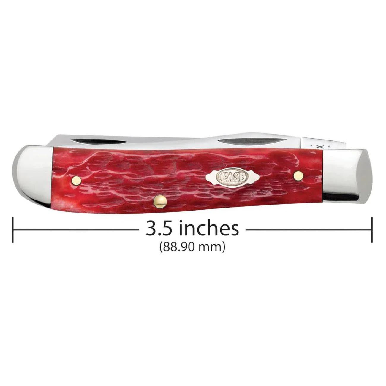 Case Knives Peach Seed Jig Dark Red Bone Mini Trapper Pocket Knife 31952 – Carbon Steel Clip & Spey Blades, Traditional Folding Knife, 3.5” Closed