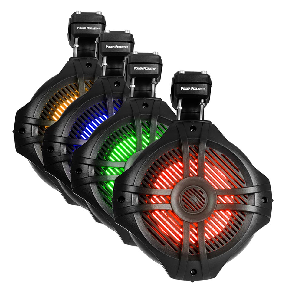 MWT-65BL Power Accoustik LED 6.5" 600W Marine Boat Wake Tower Speakers