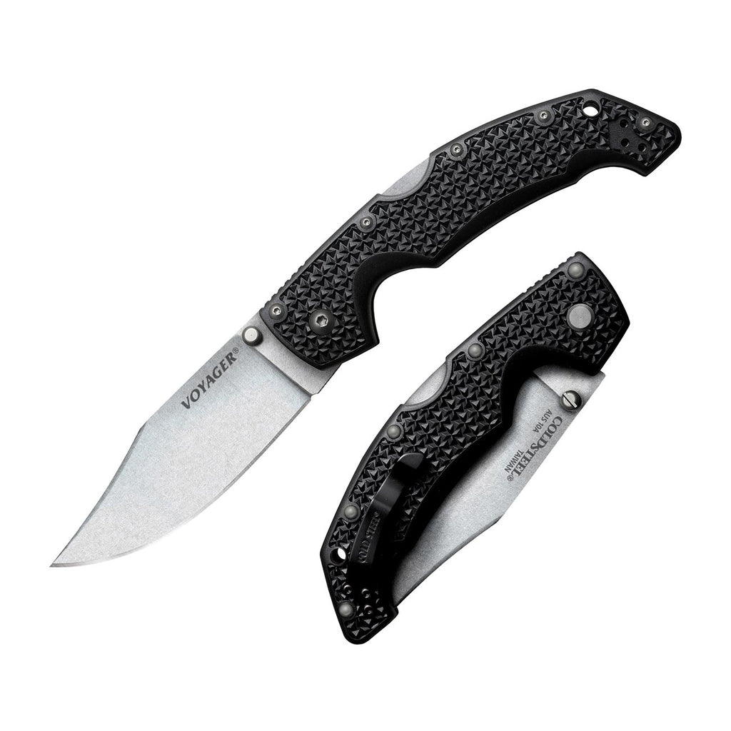 Cold Steel 29AC Voyager Large 4″ Folding Pocket Knife – AUS-10A Clip Point Blade, Tri-Ad Lock, Black Griv-Ex Handle
