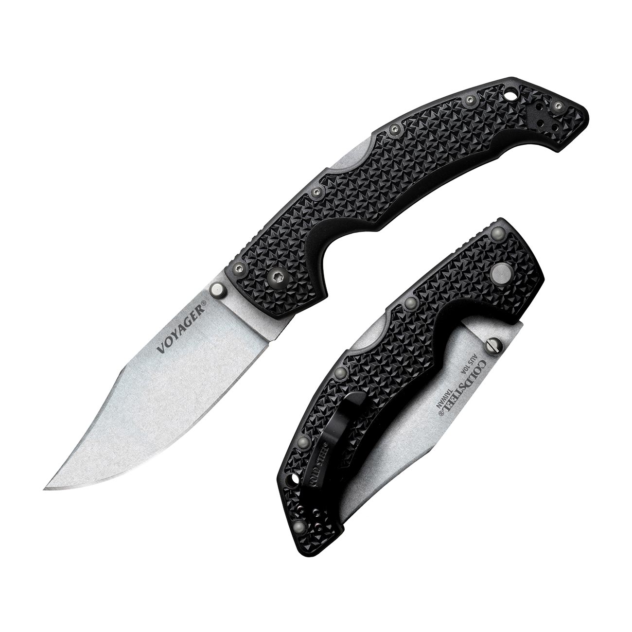 Cold Steel 29AC Voyager Large 4″ Folding Pocket Knife – AUS-10A Clip Point Blade, Tri-Ad Lock, Black Griv-Ex Handle