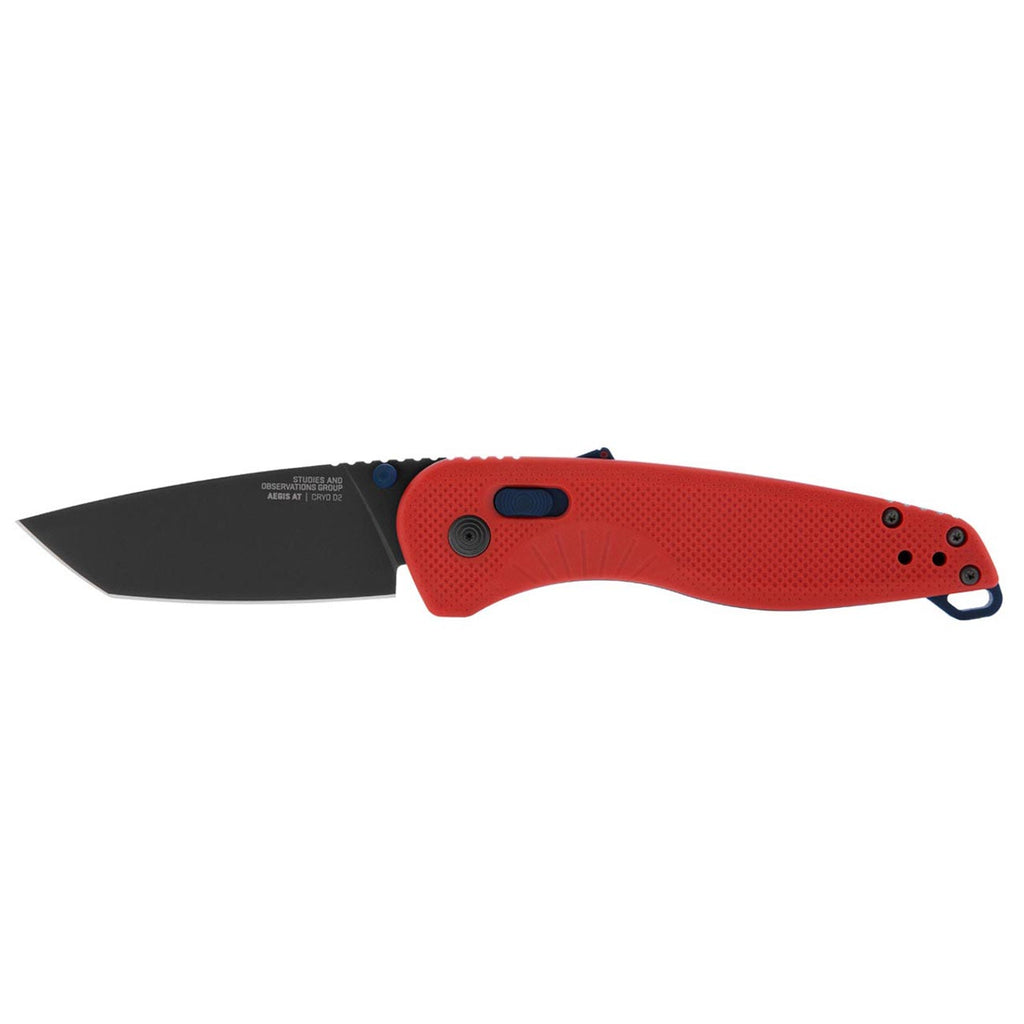 SOG Aegis AT Tanto Outdoor Pocket Folding Opening Knife, Ambidextrous AT-XR Lock With Ergonomic Handle,D2 Steel Blade,Built-In Blade Locking Safety and Spine-Mounted Safety System, Rescue RED & Indigo