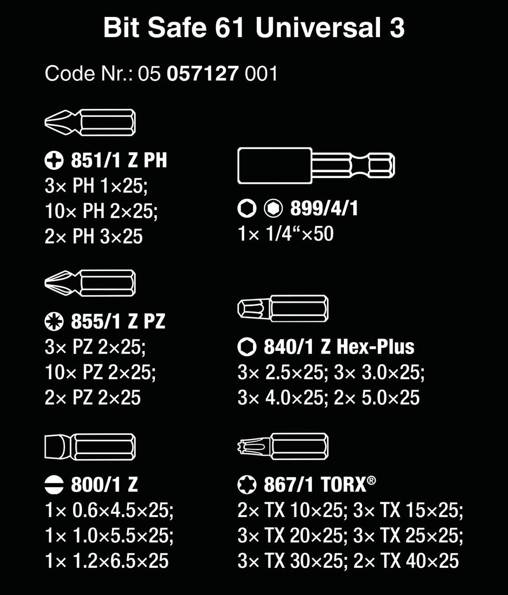 Wera 05057127001 Bit-Safe "Universal 3" (61 Piece),MULTI