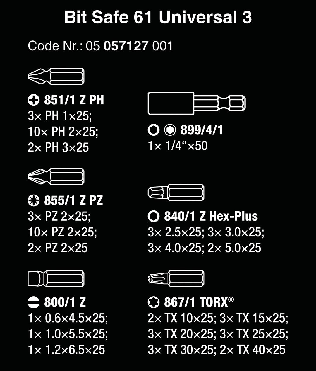 Wera 05057127001 Bit-Safe "Universal 3" (61 Piece),MULTI