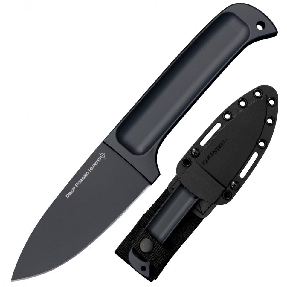 Cold Steel Drop Forged Hunter 4" 52100 High-Carbon Steel Drop Point Fixed Blade Multi-Purpose Outdoor Game Hunting Utility Knife, 4-5/8" Handle, Weather-Resistant Secure-Ex Sheath